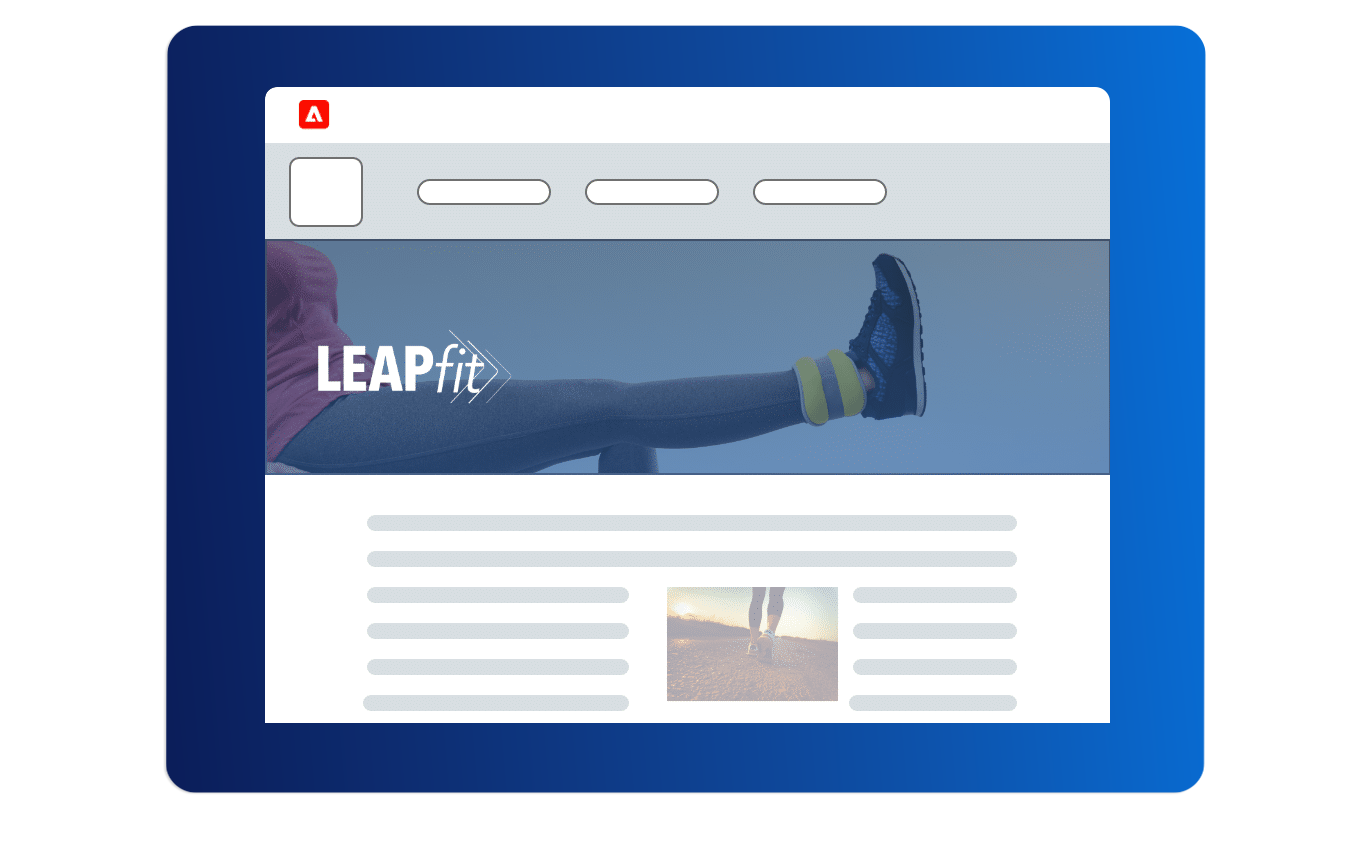 Simplified Adobe site graphic showing the text ‘LeapFit’ over a background image of a person exercising