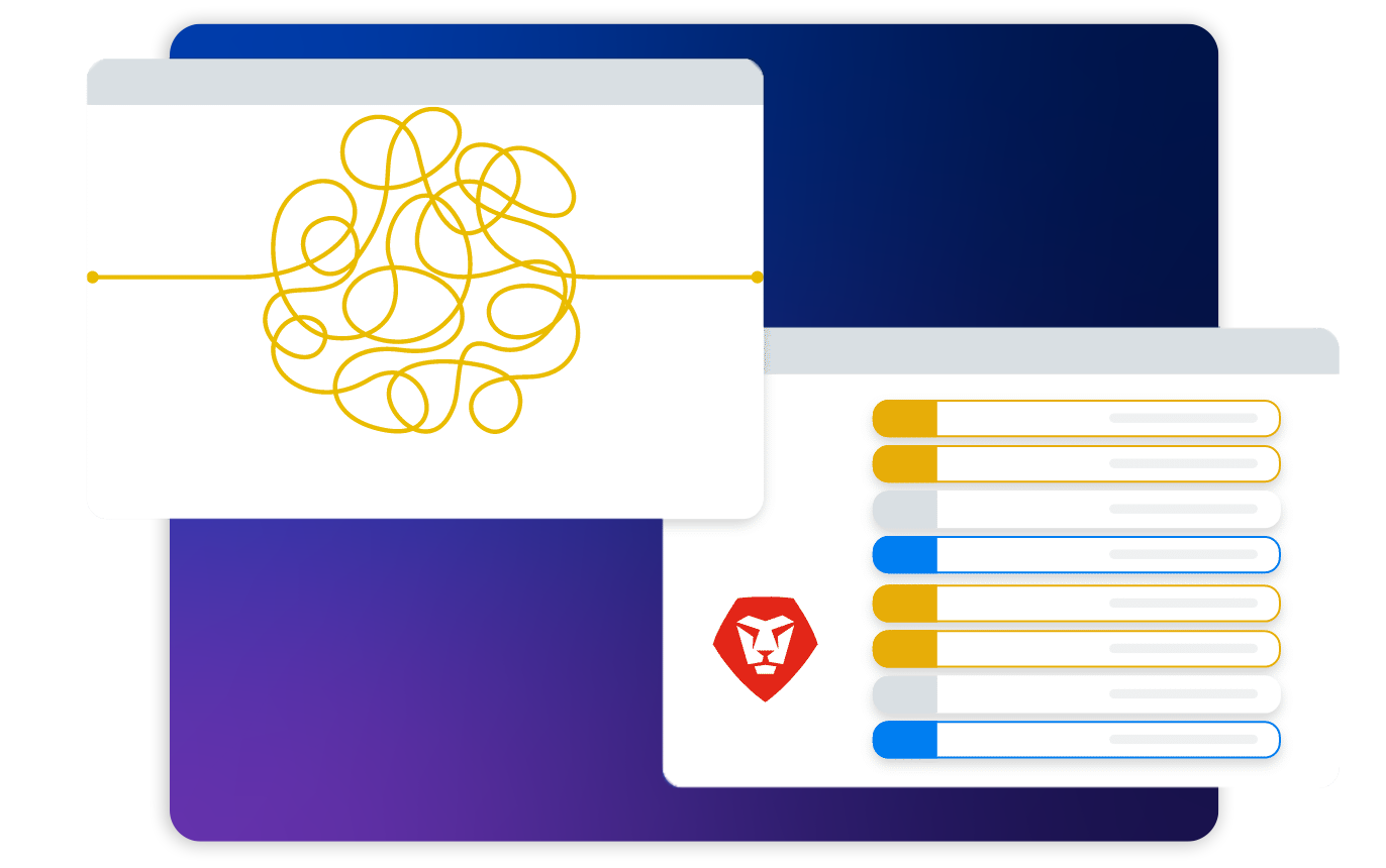 Graphic split showing a Workfront-branded task list alongside a complex tangled process diagram