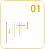 Step 01 with a gray bar graph with a wavy yellow line and dots in the center
