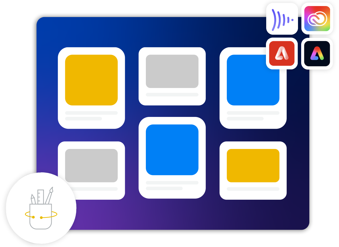 A group of post graphics with multiple Adobe logos in the top corner