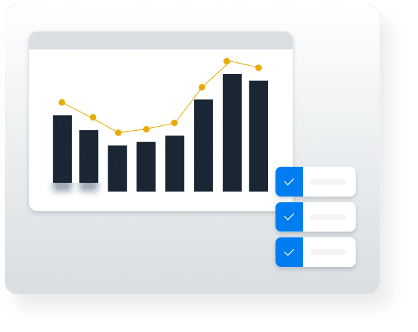 bar and line graph with a checklist